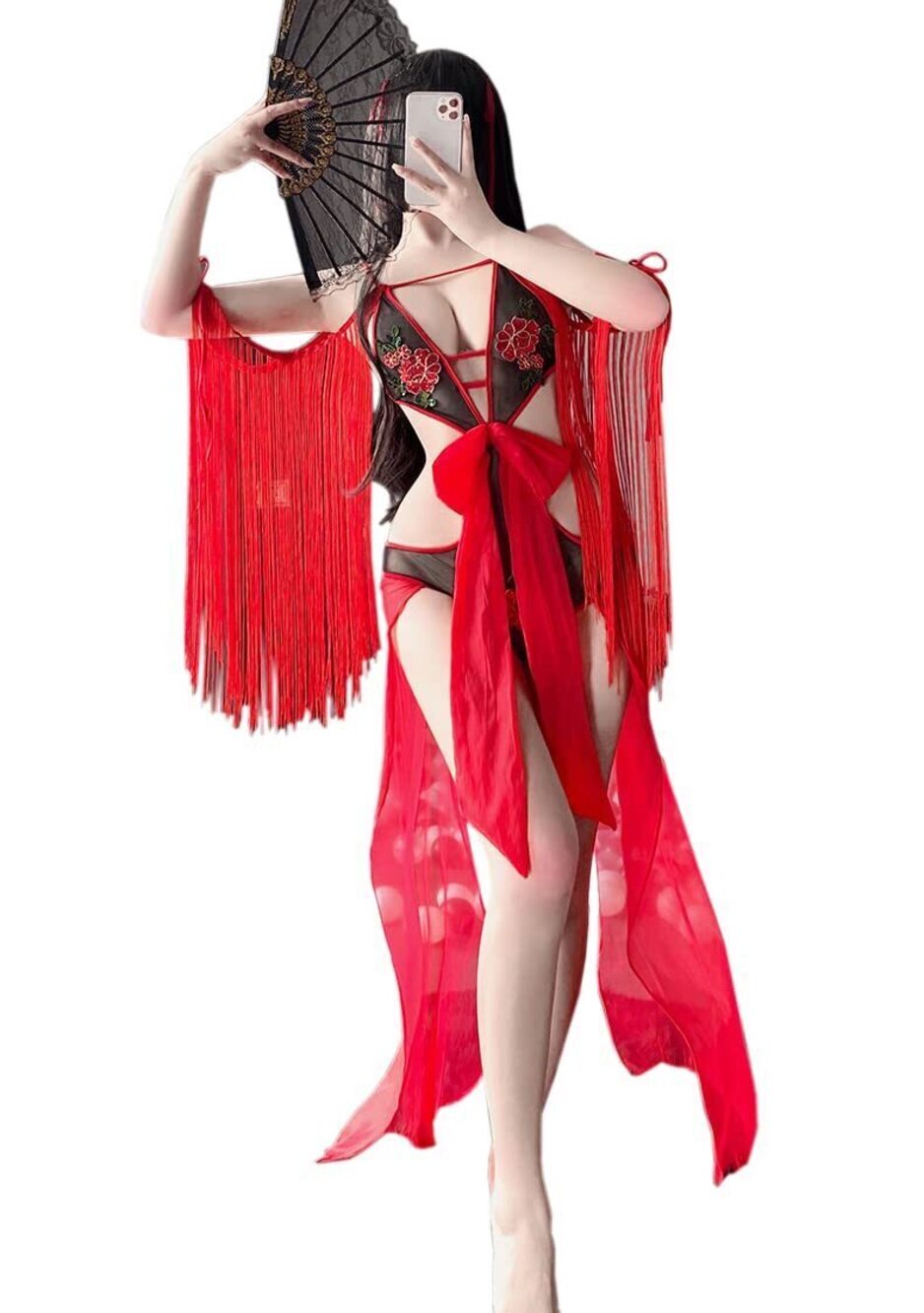 6923 Through Sheer Mesh Outfits Jumpsuits Party Costume Tassel Sexy Anime